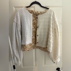 POL Cream and Tan and floral mixed pattern jacket NWOT